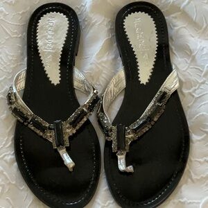 MERCEDEH from Monte Carlo silver leather, black & clear crystals eu40 9.5 10 US